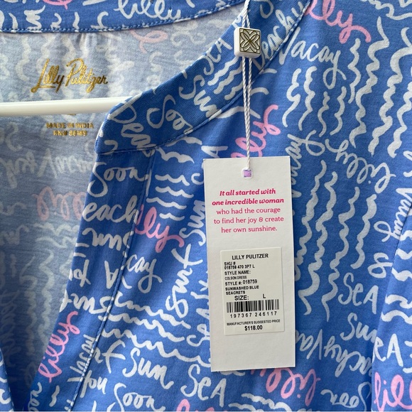 NWT Lilly Pulitzer Colson Dress 100% Cotton Sunwashed Blue Seacrets Size L - Picture 8 of 9